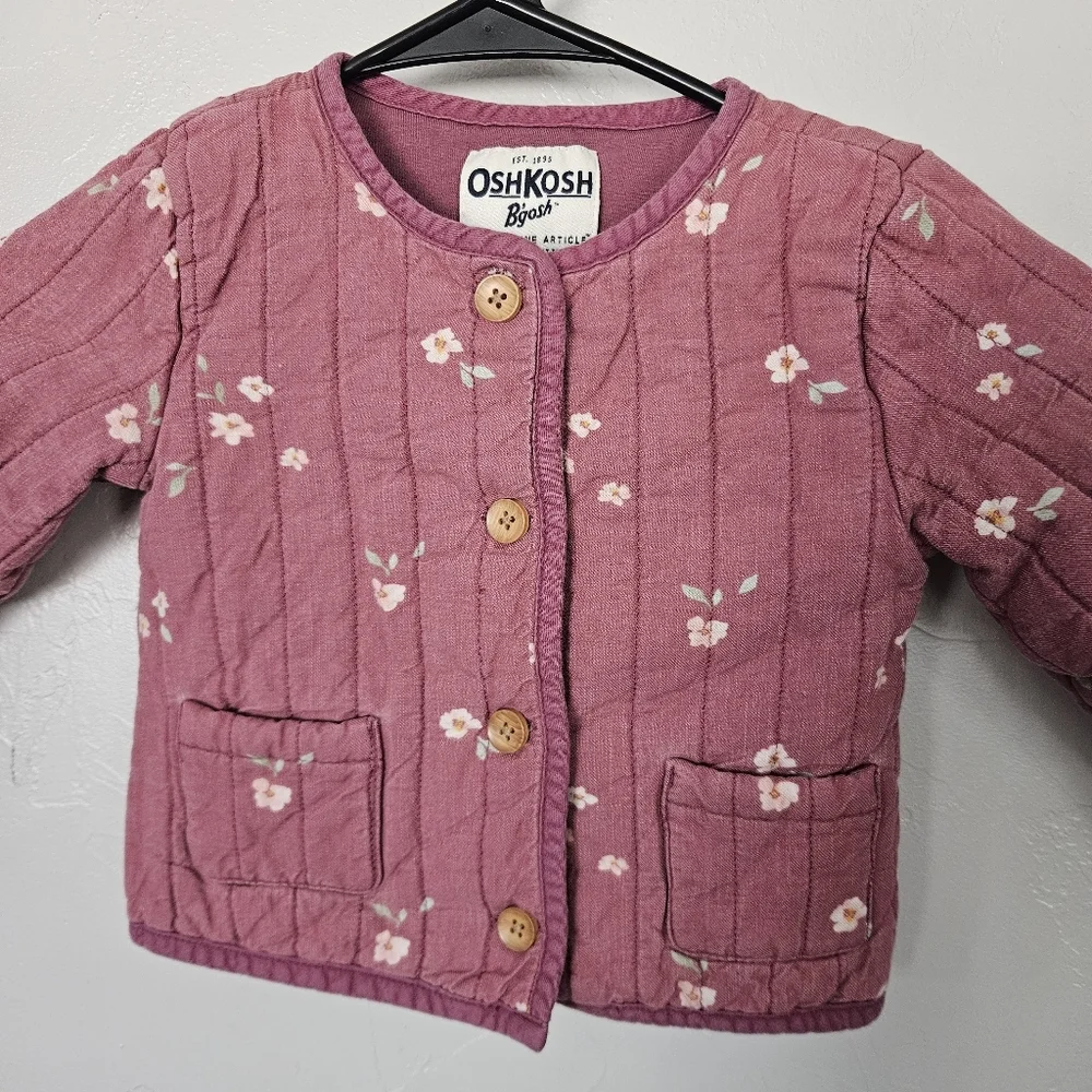 OshKosh Toddler Girl 2T Pink Quilted Floral Jacket Button Up Cottagecore Boho